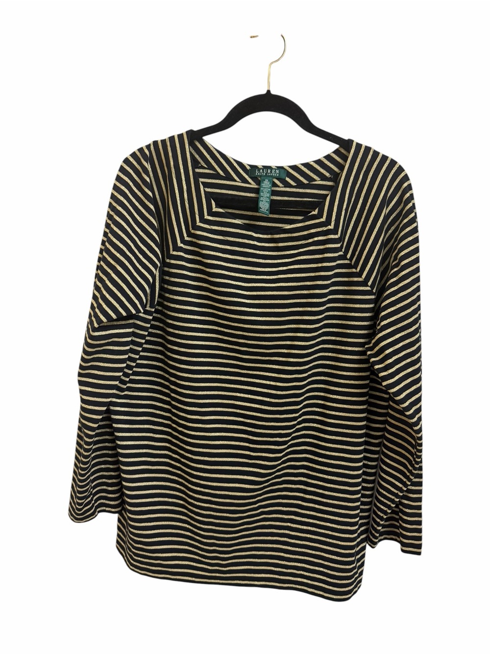 Ralph Lauren Black and Metallic Gold Striped Long-Sleeve Top